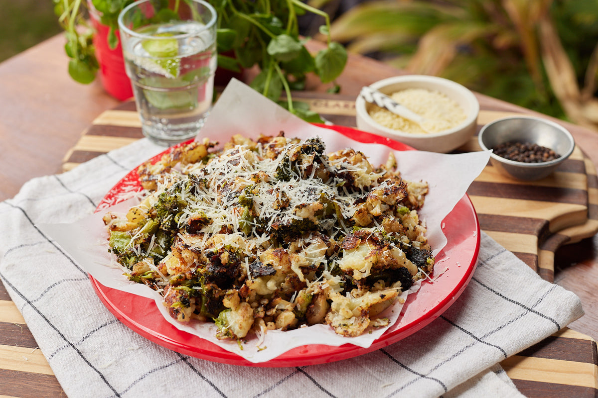 Garlicky Parmesan Crusted Smashed Cauliflower