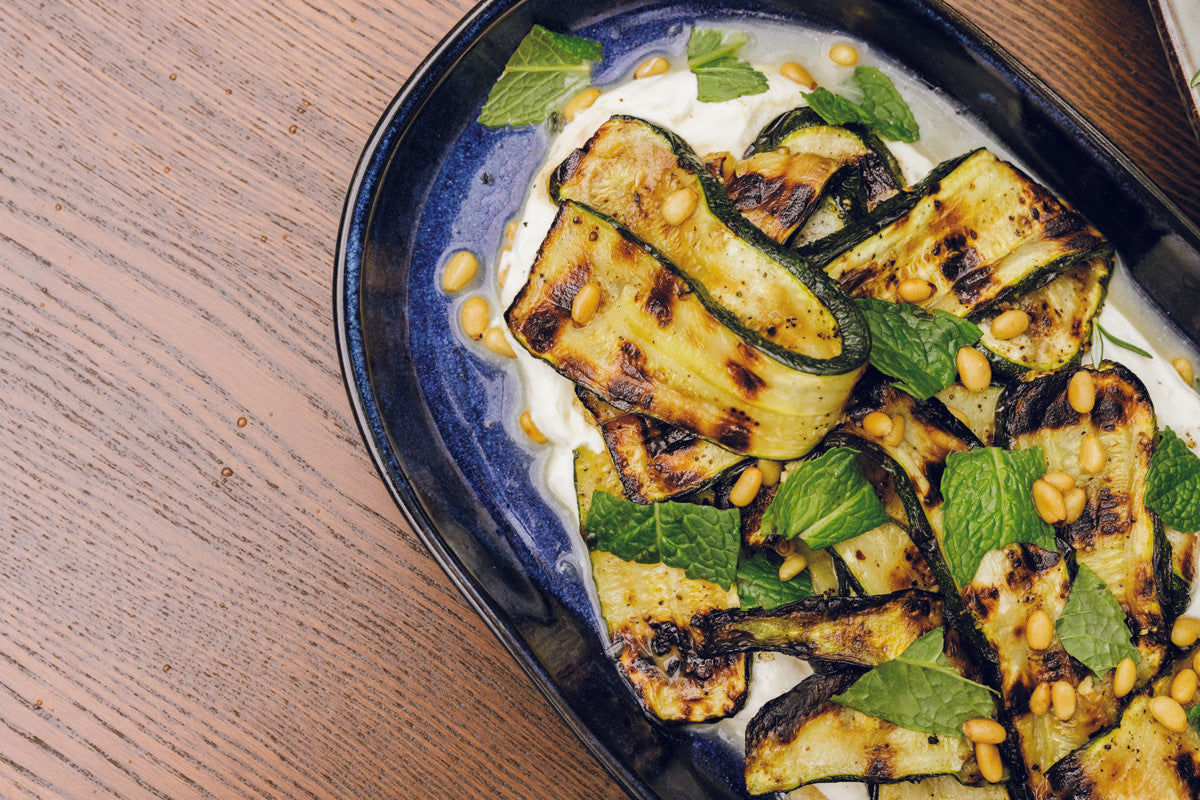 Grilled Zucchini Labneh Mint Pinenut Salad