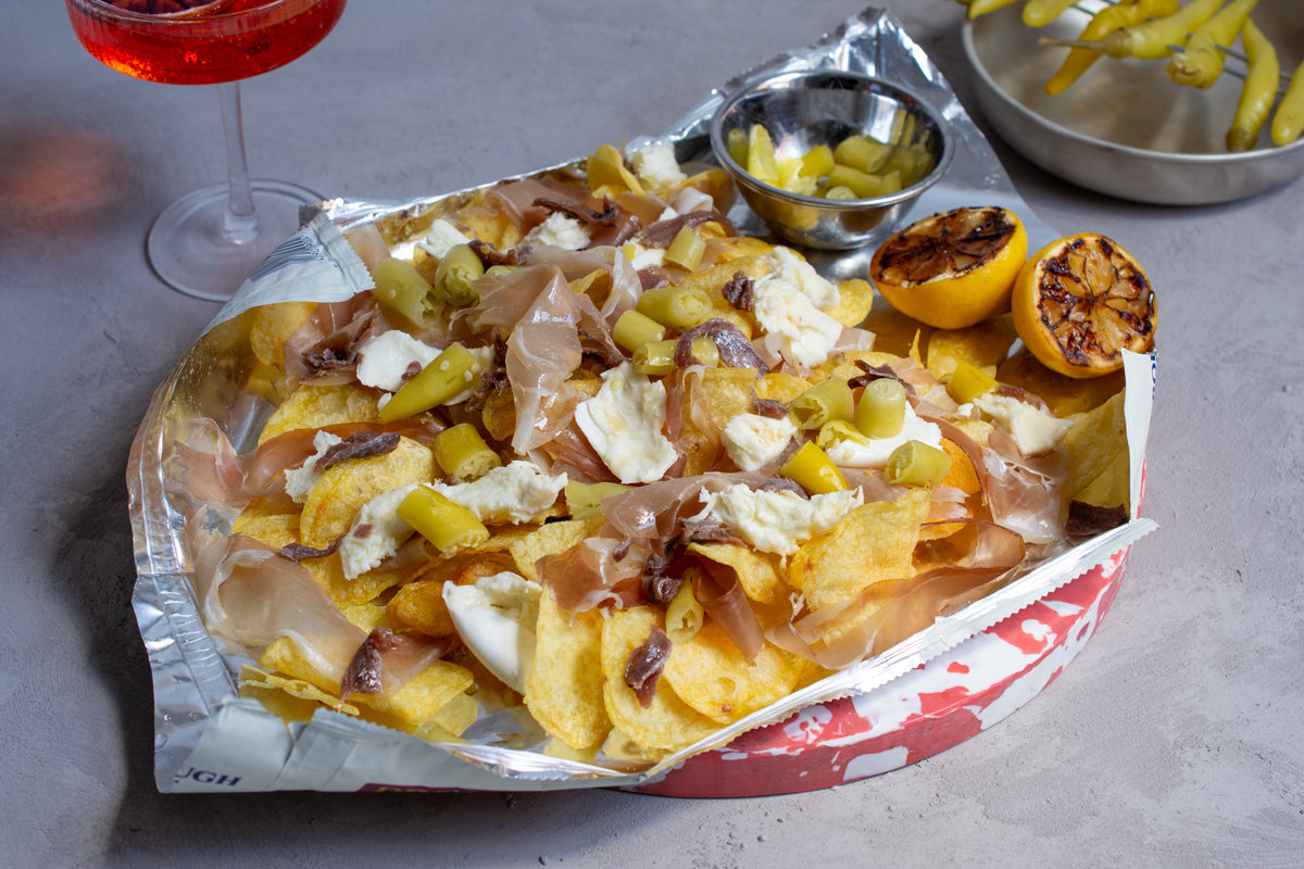 Mediterranean Style Loaded Charcuterie Chips