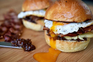Brekky Burgers With Bacon Jam