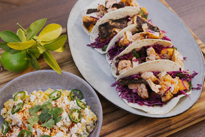 Spice Crusted Crispy Skin Tacos With Red Cabbage Orange And Mint Slaw